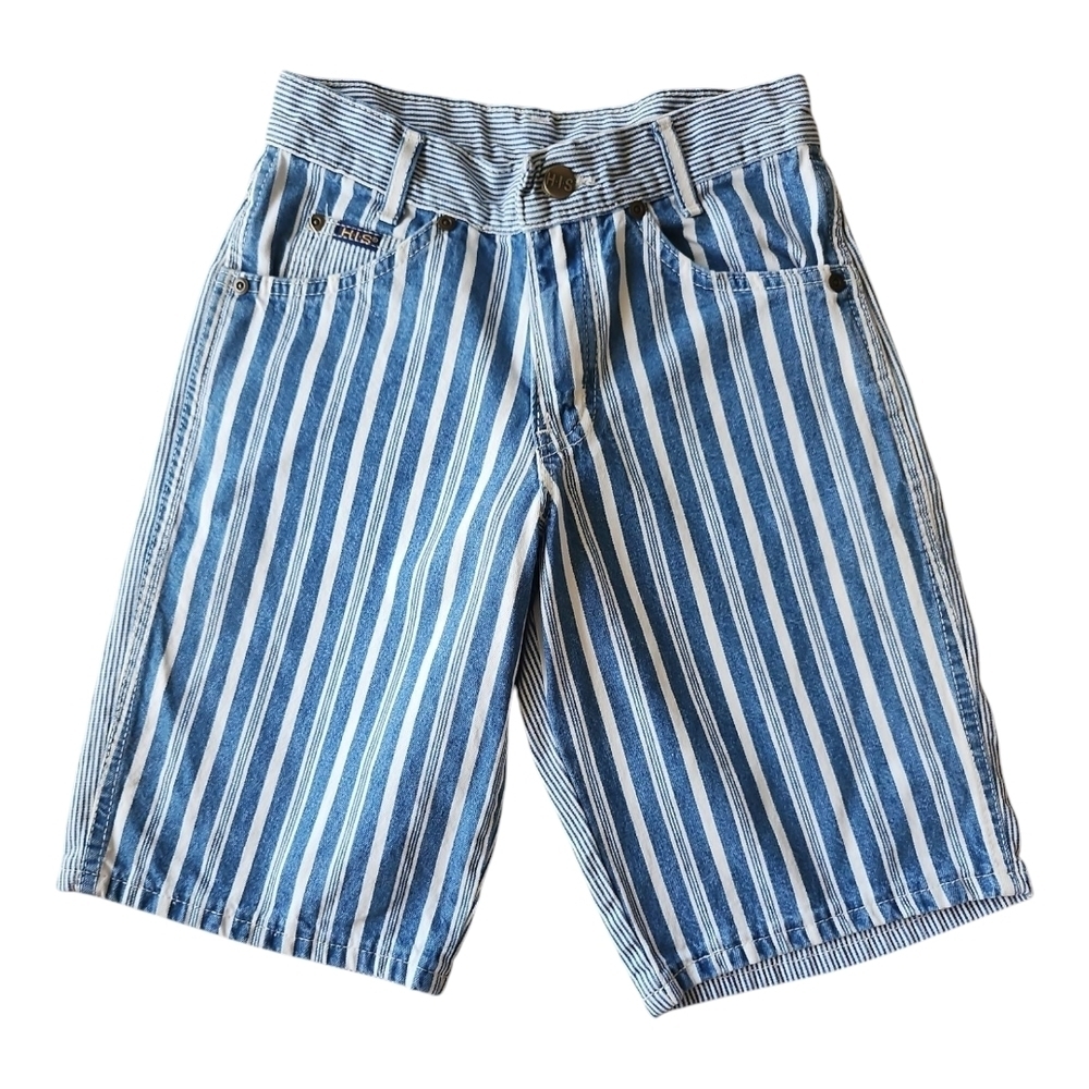 VTG Boys Striped Blue Denim Jean Shorts 25 waist size 10 H*I*S Brand